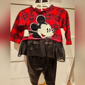 Red Plaid Mickey Mouse Outfit with Black Tulle 12 Months.